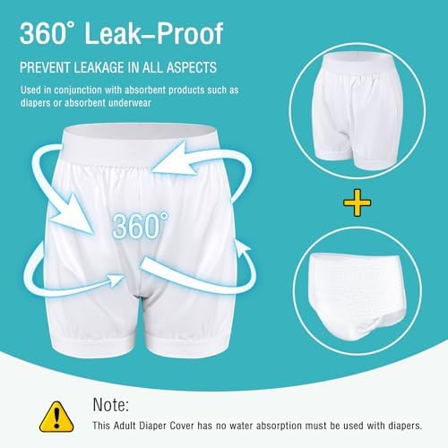 Carer Adult Diaper Covers 2PCS Washable, Leakproof Incontinence Underwear for Men Women Enclosed Elastic, Widened Waistband Design Protection for Long-Term Care & Daily Use（White,Gray,X-Large）
