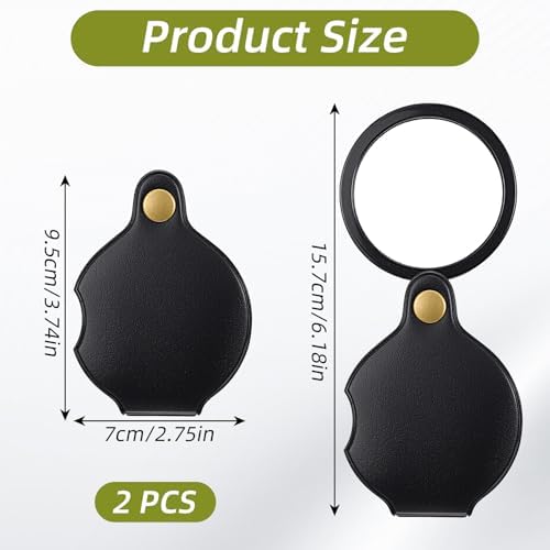 2 Pcs 20X Pocket Magnifying Glass Rotating Folding Magnifying Glass Portable Mini Magnifier for Seniors Reading Newspaper Book Close Work Exploring(Black)