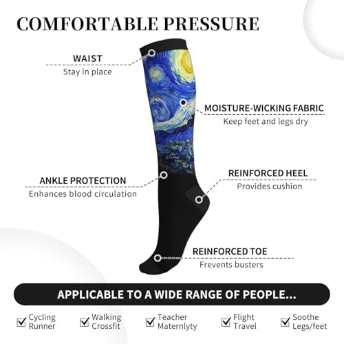 Compression Socks Calf Knee High Support Socks Novelty For Women Men Athletic Running Hiking Nurse