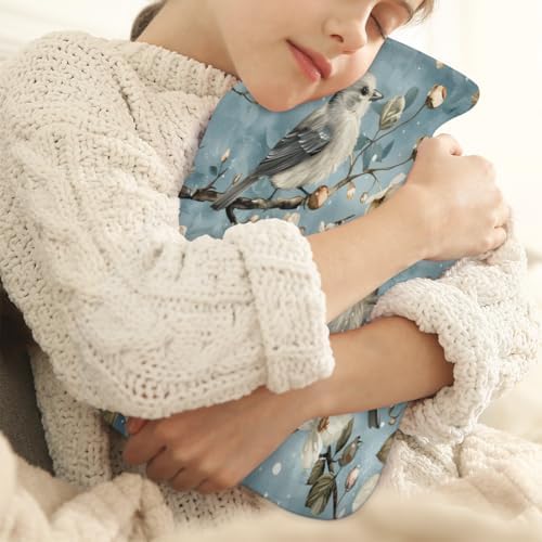 Elegant Birds Flower Hot Water Bottle with Cover 2L Large Hot Water Bag for Menstrual Cramps, Neck and Shoulder Pain Relief, Hot Cold Therapy, Hand Feet Warmer