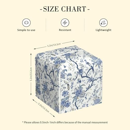 Blue Flower and Bird Tissue Box Cover Leather Tissue Box Holder Square Facial Paper Organizer Dispenser for Bathroom Kitchen Bedroom Vanity Countertop Night Stands