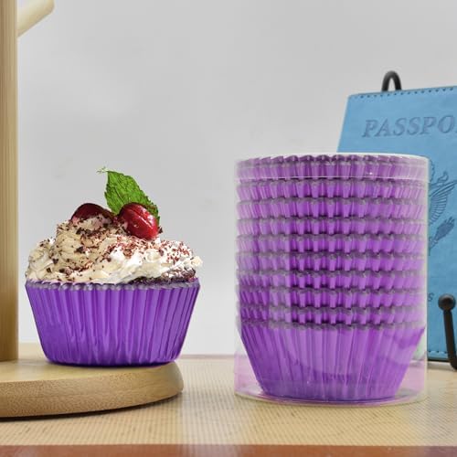 200 Pcs Purple Foil Cupcake Liners Standard Baking Cups Muffin Paper Cases