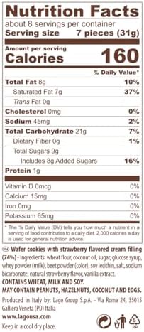Gastone Lago Party Wafers, Strawberry, 8.82 oz – Italian Wafer Cookies with Strawberry Cream Filling, Non-GMO Verified, Authentic Taste of Italy