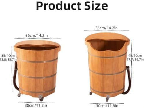 Wood Foot Bath Bucket, Smooth and Delicate Pedicure Barrels for Soaking Feet Spa Wooden Tub Foot Care with Lid(H19.7IN)