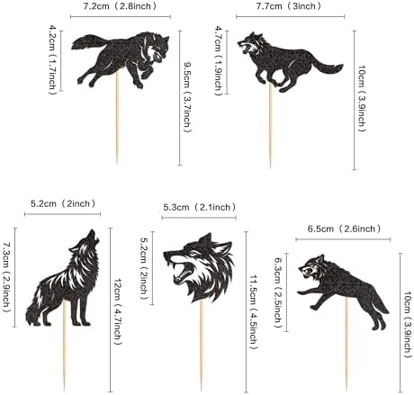 Ercadio 25 PCS Black Wolf Cupcake Toppers Silhouette Black Glitter Cupcake Topper Wolf Cupcake Decoration Picks Animal Theme for Baby Shower Kids Birthday Party Decoration Supplies