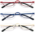 KoKoBin Half Reading Glasses - Half Rim Metal Frame Glasses Spring Hinge Readers with Leather Pouch for Men and Women