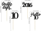 Gyufise 24 Pack Black Glitter Happy 10th Birthday Cupcake Toppers 10 Ten Hello 10 Double Dights Since 2016 Cupcake Picks for 10th Birthday Party Decorations