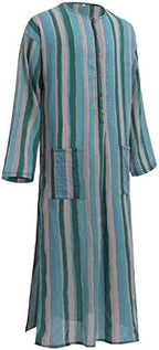 IDOPIP Men's Muslim Thobe Long Sleeve Striped Robe Gown Arab Islamic Kaftan Abayas Dress Middle East Dubai Ramadan Clothing
