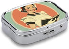 Pill Box Pill Case for Woman Weekly Pill Organizer Maid Holding A Book Small Pillbox Pill Container with 3 Compartments Portable Vitamin Holder Boxes for Travel Medicine Organizer