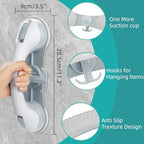 2 Pack Grab Bars for Bathtubs and Showers with 3 Suction Cups,Heavy Duty Handle Removable Handrails for Seniors and Elderly,Bathroom Safety Grip No Drilling Waterproof (Blue)