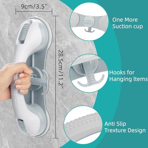 2 Pack Grab Bars for Bathtubs and Showers with 3 Suction Cups,Heavy Duty Handle Removable Handrails for Seniors and Elderly,Bathroom Safety Grip No Drilling Waterproof (Blue)
