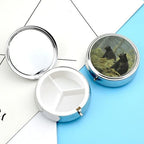 Round Pill Box 3 Compartment Black Bears Pill Case for Purse Pocket Portable Travel Pill Organizer Medicine Storage Box Small Metal Pill Container Holder to Hold Vitamins Fish Oil