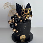 Man Cake Toppers Happy Birthday Cake Topper Black Gold Balls Cake Decorations for Birthday Wedding Baby Shower Party Decorationn