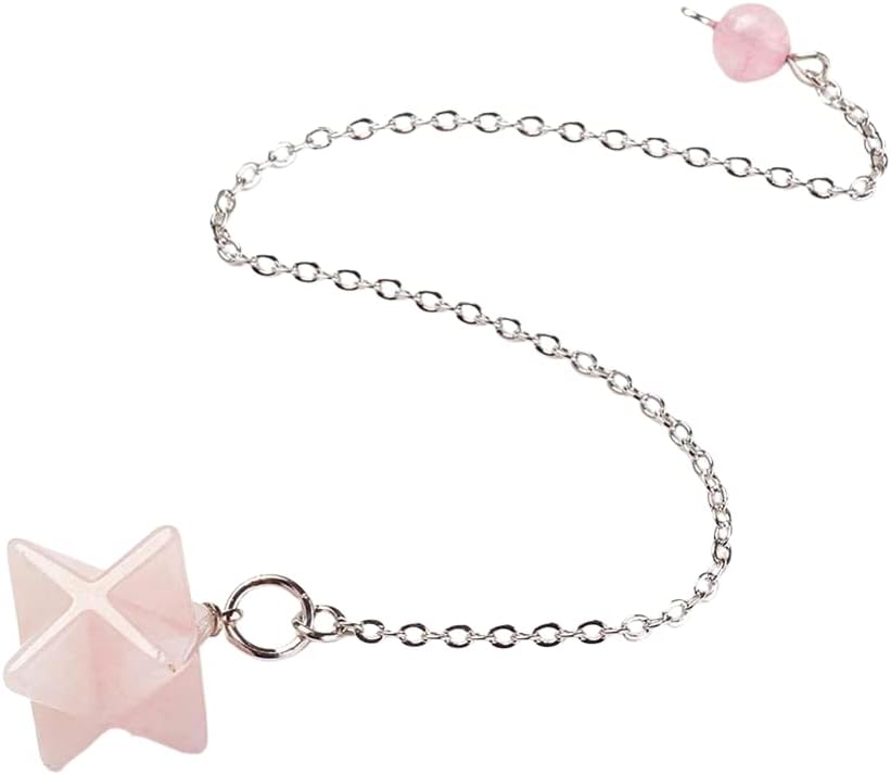 VIE Naturals Chakra Jewelry, Merkaba Star Pendulum, Rose Quartz with Brass Chains