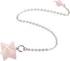 VIE Naturals Chakra Jewelry, Merkaba Star Pendulum, Rose Quartz with Brass Chains