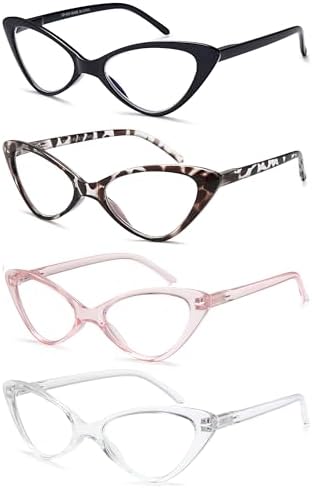 EYEURL 4-Pack Reading Glasses for Women, Fashion Cat Eye Blue Light Blocking Readers with Spring Hinges,1.50 Anti-Glare/UV Rays