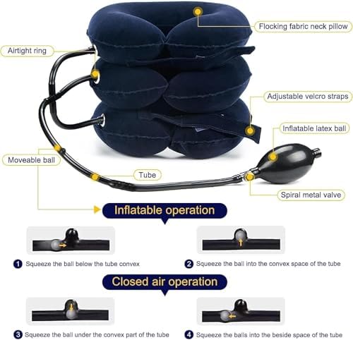 Neck Stretcher, Cervical Traction Device, Neck Traction Device, Cervical Neck Traction Device for Neck Pain Relief, Adjustable Inflatable Neck Brace, Neck Decompression Home Use (Blue)