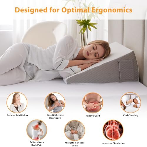Wedge Pillow for Acid Reflux, Bed Wedge Pillow for Headboard 10", Pillow Wedge for Back Pain Relief, Post Surgery, Elevated Pillows for Sleeping, Snoring, Triangle Pillow with Cover, White