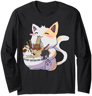 Kawaii Neko Cat Ramen Bowl Anime Japanese Noodles Long Sleeve T-Shirt