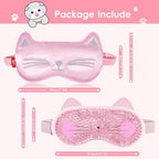 Cooling Eye Mask and Sleep Mask for Woman 2 Pcs, Cute Animal Cat Cartoon Pink Sleeping Mask Soft Cold Warm Compress Gifting for Dry Eyes Puff Eye Migraine Spa, Office, Morning Refreshment