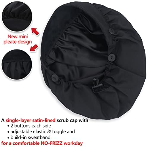 ABAMERICA 2 Pack Bouffant Caps with Button and Sweatband, Adjustable Scrub Caps for Women Men, One Size Multi Color