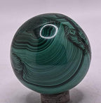 43mm 160g Banded Dark Green Malachite Sphere Polished Natural Gemstone Crystal Mineral Décor Ball - Congo + Stand