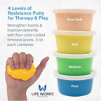 LIFE WORKS Therapy Putty for Hand Strength & Motor Skills, Non-Toxic Silicone, 4 Fun Colors, 4-Pack (4x3oz)