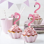 24Pcs Flamingo Cupcake Toppers, Tropical Aloha Cake Decorations for Luau Hawaiian Theme Baby Shower Birthday Party Supplies