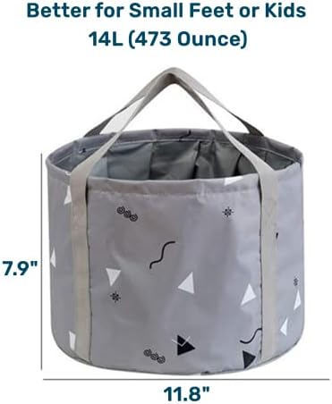 14L Collapsible Feet Bath Basin Soaking Bag for Kids, Portable Foot Spa Soak Tub Foldable Water Bucket for Travel Camping, Grey