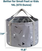 14L Collapsible Feet Bath Basin Soaking Bag for Kids, Portable Foot Spa Soak Tub Foldable Water Bucket for Travel Camping, Grey