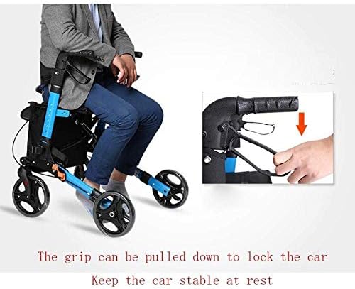 Mobility Aid with Seat Folding Trolley 4 Wheel Seniors Rolling - Mobility Aid for Adult, Senior, Elderly