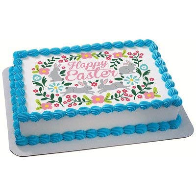 8" Round - Pastel Happy Easter Bunnies Birthday - D24081 - Edible Cake/Cupcake Party Topper - D24081