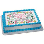 8" Round - Pastel Happy Easter Bunnies Birthday - D24081 - Edible Cake/Cupcake Party Topper - D24081
