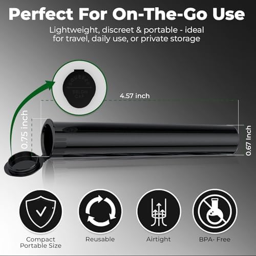 Mini Pill Bottle (116mm, 4.6 Inch 10-Pack) | Child Resistant Plastic Tube Containers | Small Storage Tubes for Spices | Airtight, UV Resistant & Waterproof (Black Plastic)