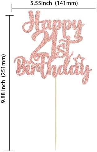 Gyufise 1Pc Happy 21st Birthday Cake Topper Glitter 21 & Fabulous Cheers to 21 Years Old Birthday Cake Pick for Celebrating 21st Birthday Anniversary Party Cake Decorations Rose Gold