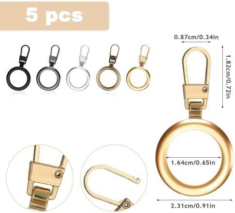 5PCS Round Zipper Pulls Replacement - Detachable Slider for Small Hole Zippers, 5 Colors for Jacket Coat Luggage Backpack Handbags Purse