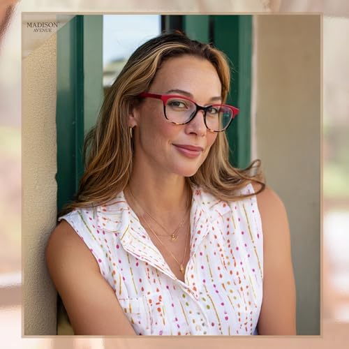 Madison Avenue Square Vintage TR90 Blue Light Blocking Reading Glasses for Women, Anti Eyestrain/Glare Computer Readers