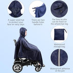 Wheelchair Rain Poncho with Joystick Cover - Full Body Weatherproof Rain Cape with Adjustable Straps, Lightweight Breathable Rain Cover for Men & Women, Electric Wheelchair and Mobility Scooter Covers