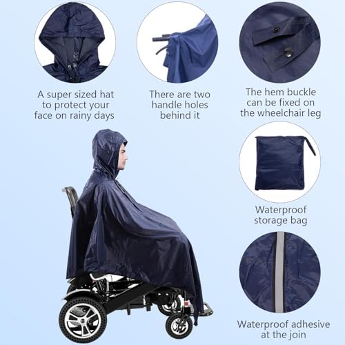 Wheelchair Rain Poncho with Joystick Cover - Full Body Weatherproof Rain Cape with Adjustable Straps, Lightweight Breathable Rain Cover for Men & Women, Electric Wheelchair and Mobility Scooter Covers