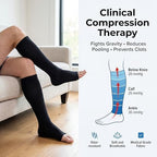 KEKING Knee High Compression Stockings for Women & Men, 20-30 mmHg Graduated Support Hose, Open Toe for Varicose Veins, Edema, DVT, Pregnancy, Nurses & Travel — Breathable & Comfortable, Black XXL