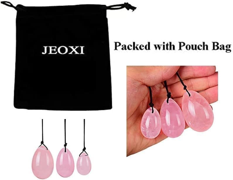 3 in 1 Set Yo-ni Massage Eggs Stone, Genuine Natural Jade Massage Ball Stone for Women Body Massage Muscle Training, Crystal Massage Stones Relax Exercise (Pink (Rose Quartz))