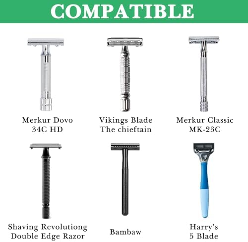Linkidea Stainless Steel Razor Stand, Men's Grooming Holder for Short Brush, Bathroom Accessories Compatible with Merkur 34HD, 23 C, Henson Shaving AL 13, Vikings Blade (Silver)