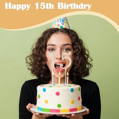 15 Cake Topper, Rhinestone 15th Birthday Cake Topper Happy 15 Crystal Rhinestones Cakes Toppers Crystal Rhinestones Birthdays Cakes Decoration for Quinceanera Birthday Anniversary(Gold)