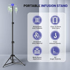 Portable Iv Pole, Foldable IV Pole Stand 27 to 83" Adjustable Height Pole with 4 Hook & Drip Bag Stand, Collapsible Iv Pole for Travel