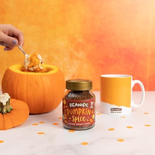 Beanies Autumn Flavoured Instant Coffee Variety Pack 300g (6 x 50g Jars) – Includes Cinder Toffee, Gingerbread & Pumpkin Spice, Sugar Free, Low Calorie, Vegan & Gluten Free, Freeze-Dried Coffee