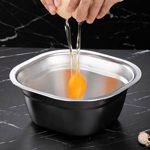 Zerodeko Fine Mesh Colander with Basin 9.05 Inch Square Stainless Steel Vegetable Fruit Drain Basket and Mixing Basin for Kitchen Washing and Food Straining