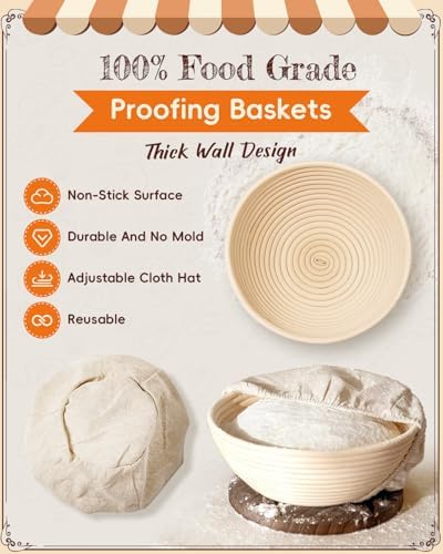Complete Sourdough Starter Kit | Easy to Clean & Use for Beginners & Bakers | Natural Rattan Proofing Basket with Full Accessories | Sourdough Bread Baking Supplies for Bakers Women Wife