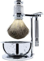 Jolitac Wet Shaving Kit For Men - Badger Hair Shaving Brush, Stainless Steel Bowl Mug, Double Edge Safety Razor, Men's Safety Razor Grooming Gift Set (Silver)