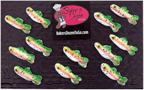Mini Trout Fishing Pack- 12 pcs Edible Icing Cake Decoration Topper by BakersDozenToGo (Choose Style Below)
