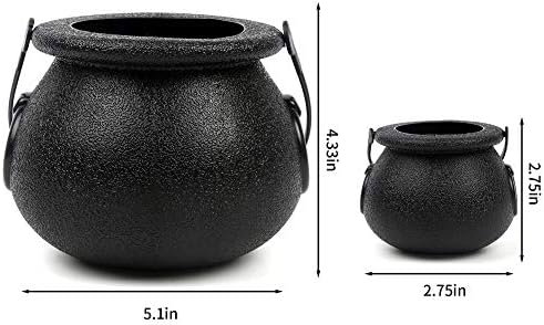 CCINEE Black Cauldron with Handle, 4Inch Plastic Candy Kettle Bucket for St.Patrick's Day, Candy Holders for Halloween Witch Party Favor Decor,Pack of 9